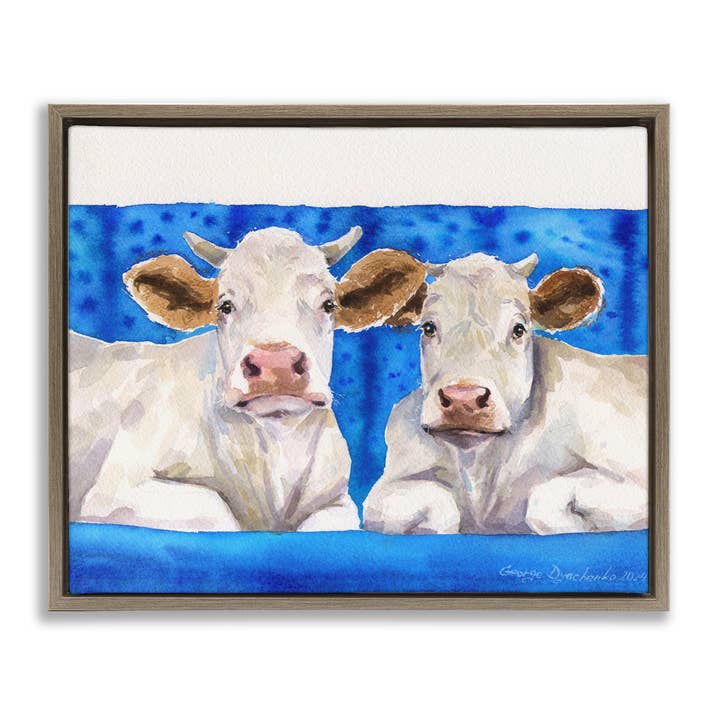 Stupell Industries - Wholesale Wall Sign - Two White Cows on Blue - Framed Wall Art23