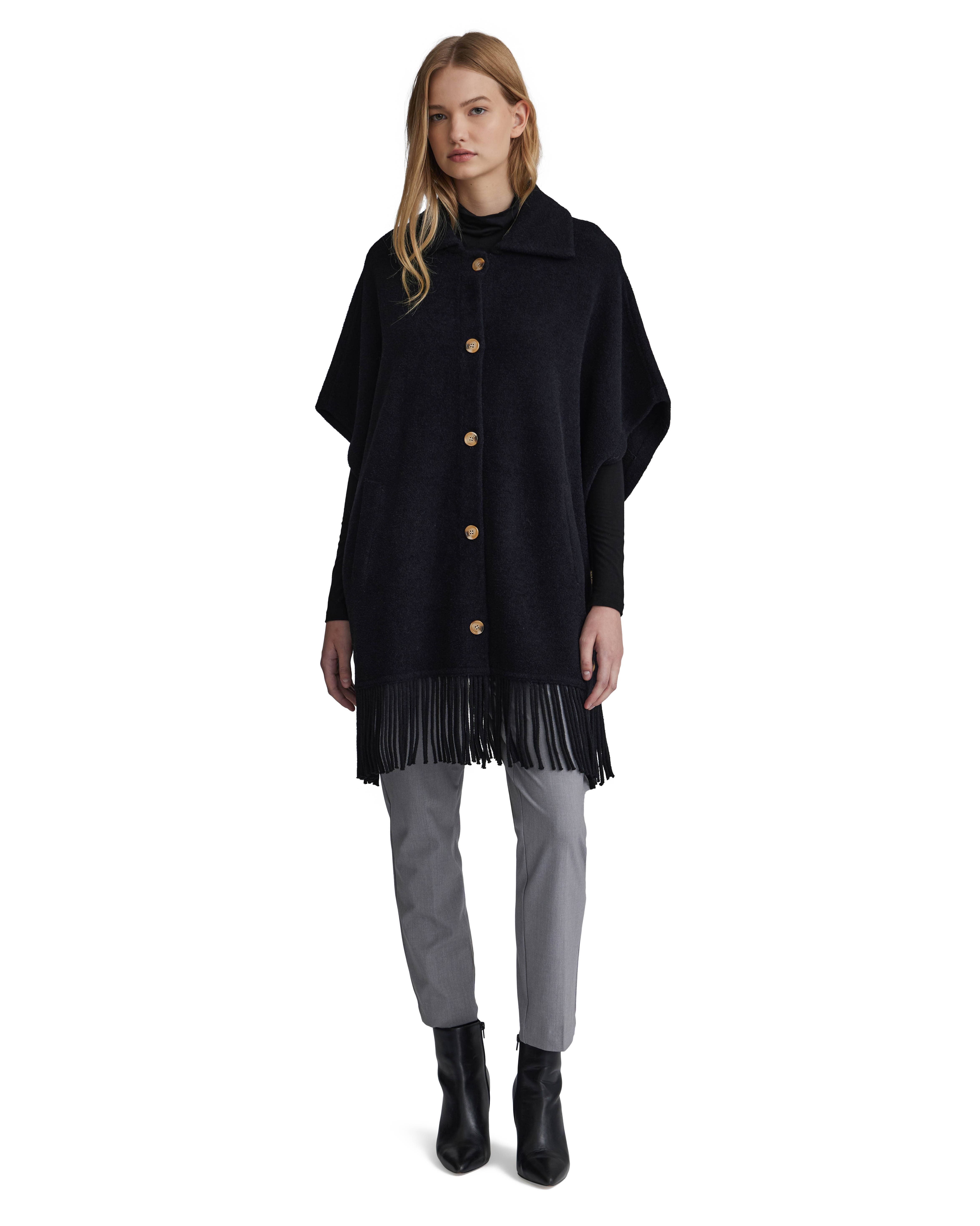 NVLT - Wholesale Coat - Women's - Y1231NVL - Fringe Hem Button Up Coatigan Cape5