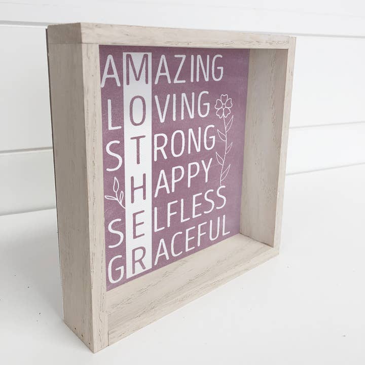 Hangout Home - Wholesale Sign - Mothers Amazing Loving Strong - Mothers Day Gift Word Art1