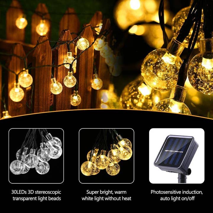 Perfect Holiday - Wholesale String Lights - Perfect Holiday 30 LED Solar String Light bulbs - Warm White