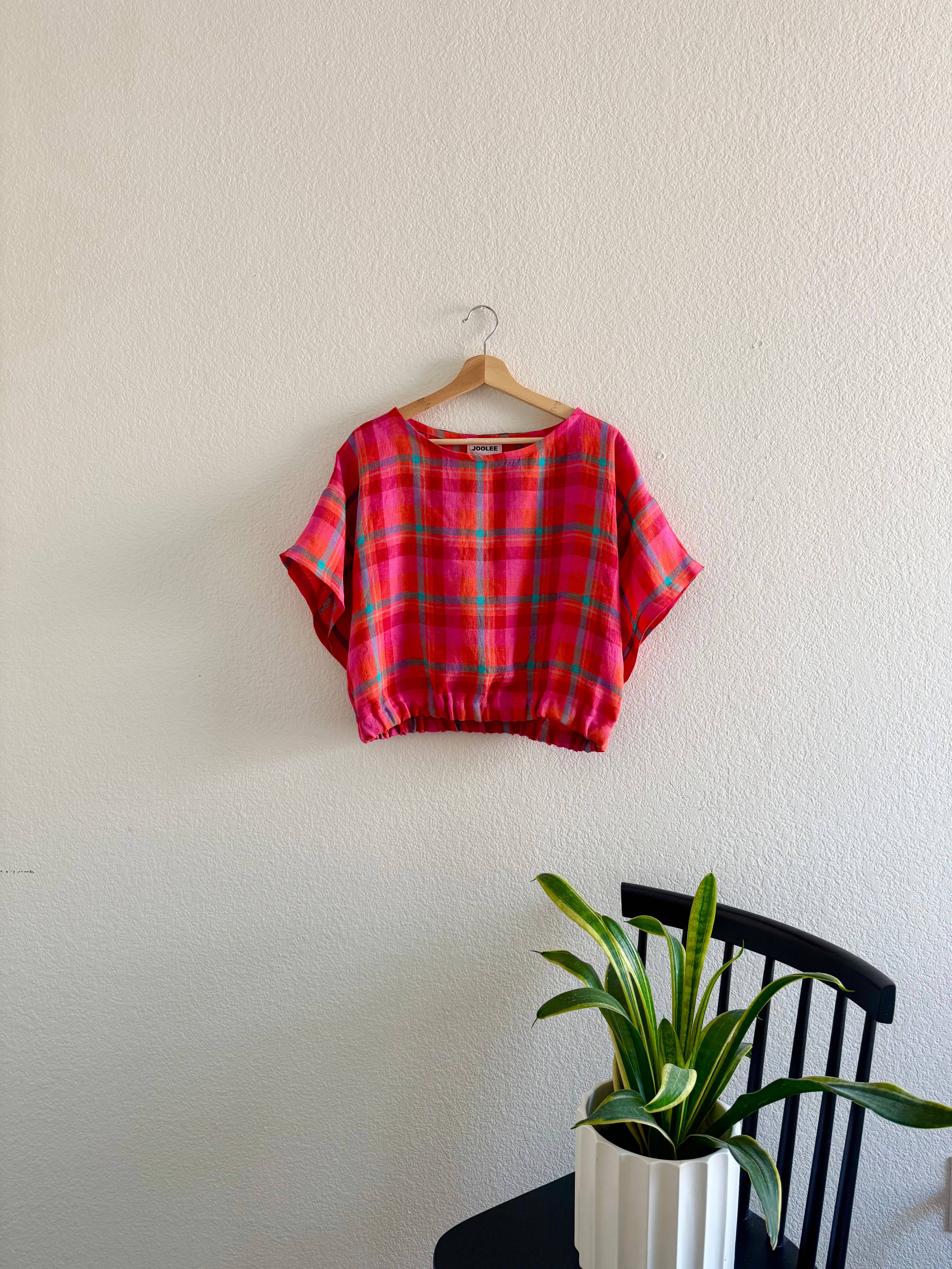 Joolee - Wholesale Blouse - Women's - Pink check linen top1