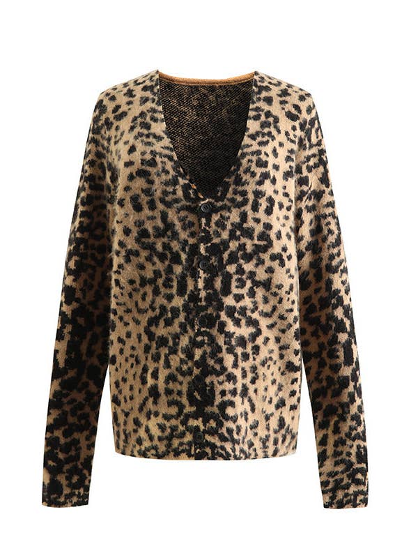 Vintage Leopard Print V-Neck Long Sleeve Sweater DP25F714 for wholesale by Dipped Shop