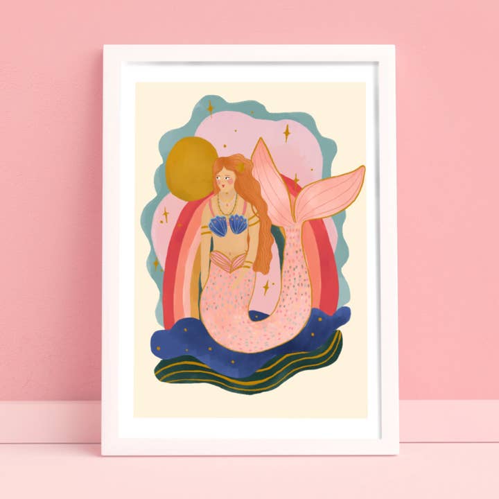 Mermaid Art Print, Children’s Room, Bright and Colourful, for wholesale by Kate Fox Design