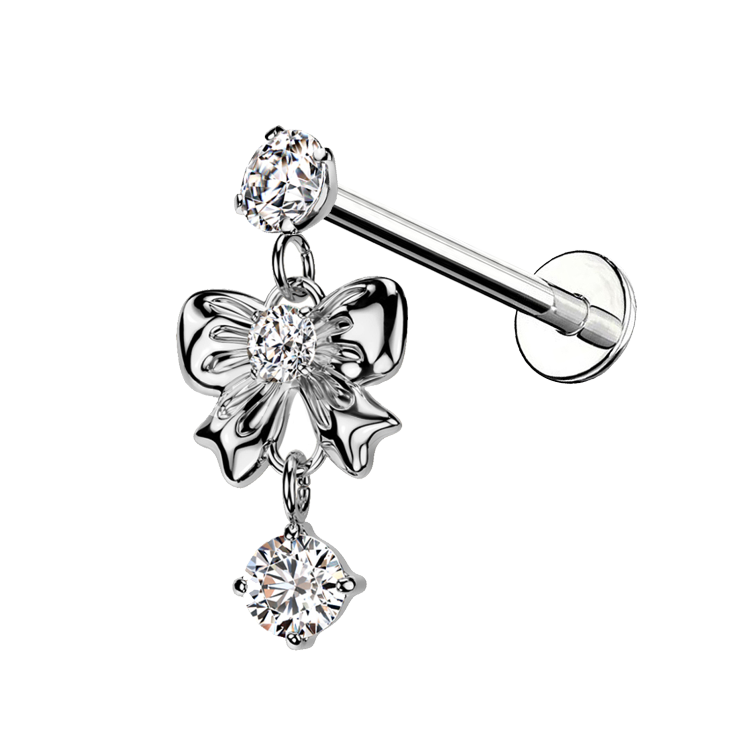 Awaken - Wholesale Single Earring - Labret Pendant Piercing with Bow and Crystal0