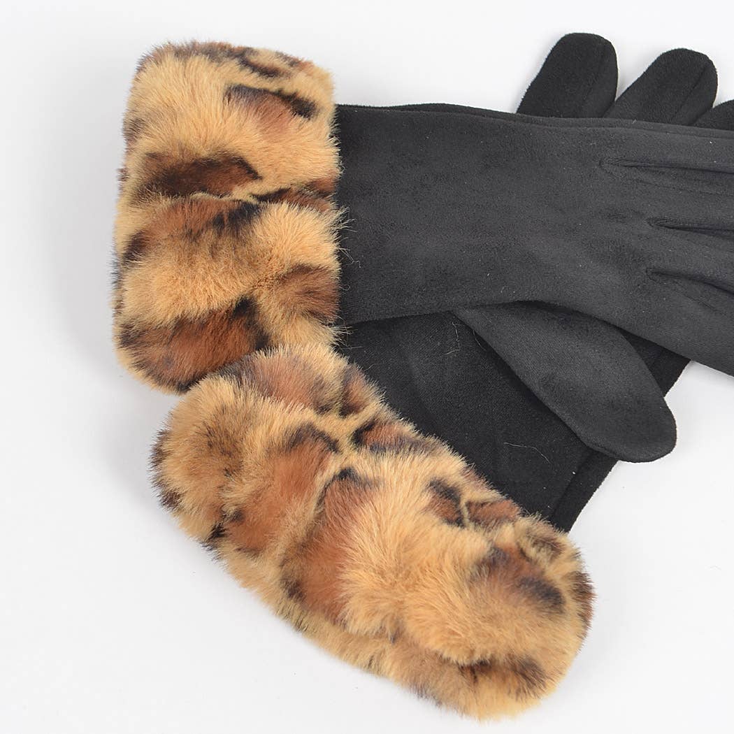 BK Faux Suede Gloves W faux Leo Fur for wholesale on Faire2