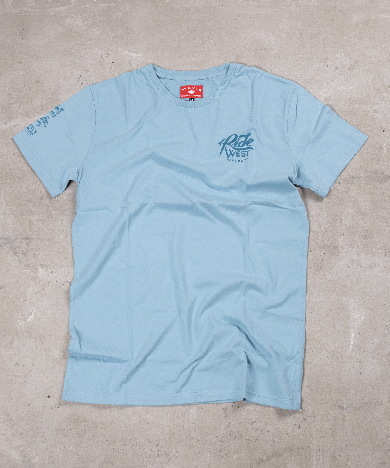 Maria Riding Company - Wholesale Screen Printed T-Shirt - Men's - T-shirt - Ride West - Light Blue1