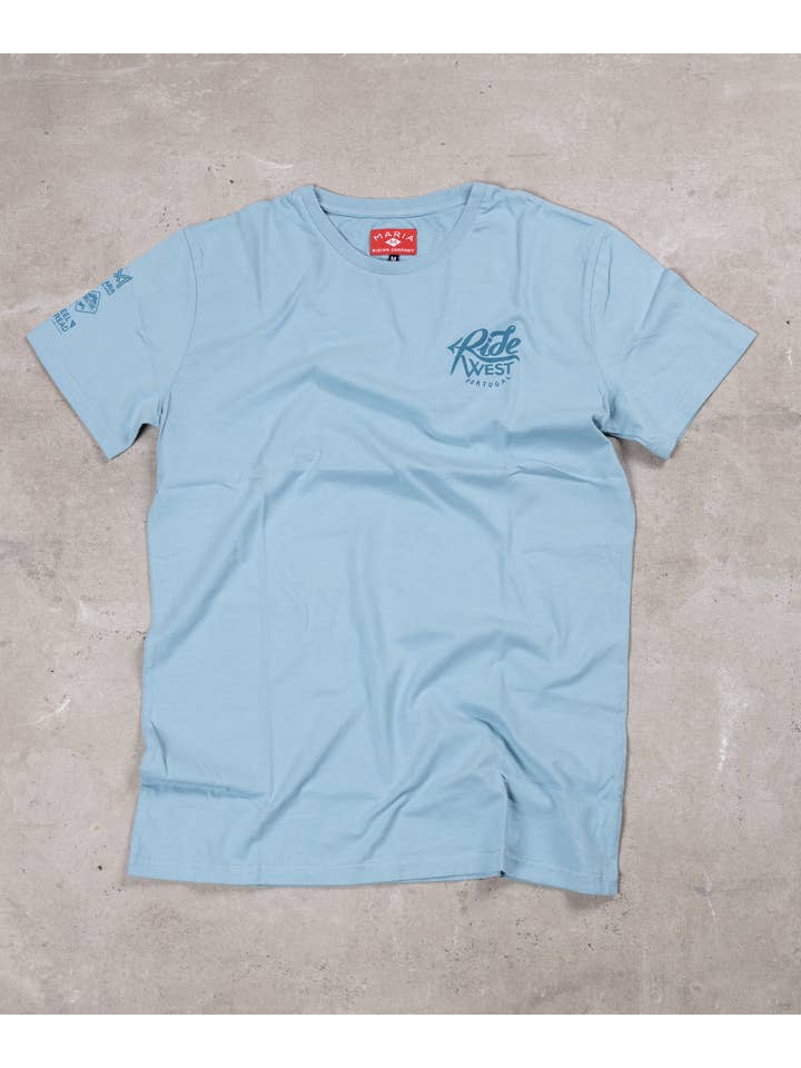 Maria Riding Company - Wholesale Screen Printed T-Shirt - Men's - T-shirt - Ride West - Light Blue1