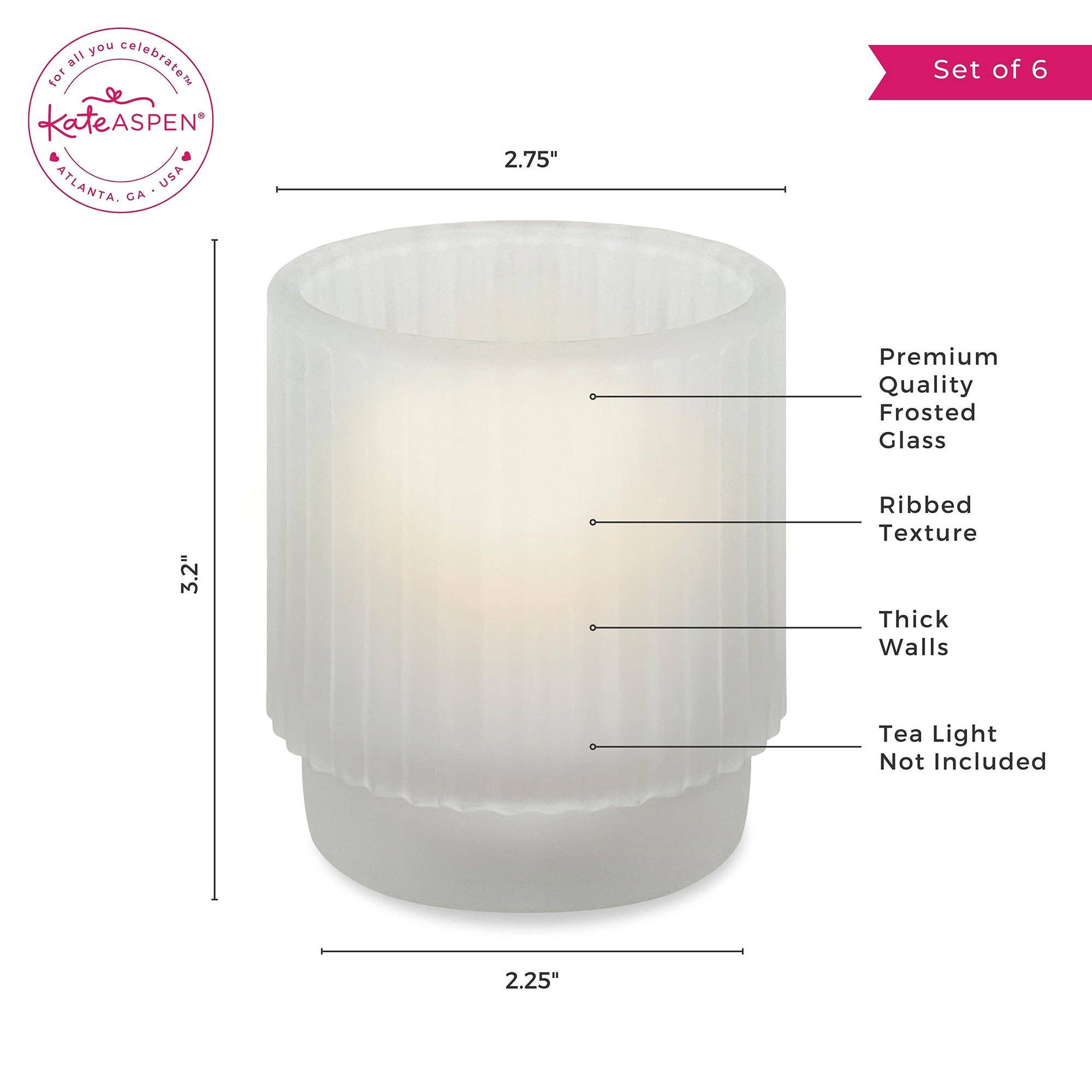 Kate Aspen - Wholesale Candle Holder - Ribbed Frosted Glass Votive Candle Holder (Set of 6)4