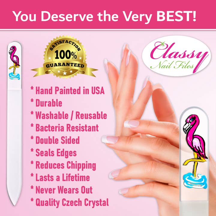 Classy Nail Files - Wholesale Nail File - Flamingo Pink Bird Wildlife Hand Painted Crystal Nail File3