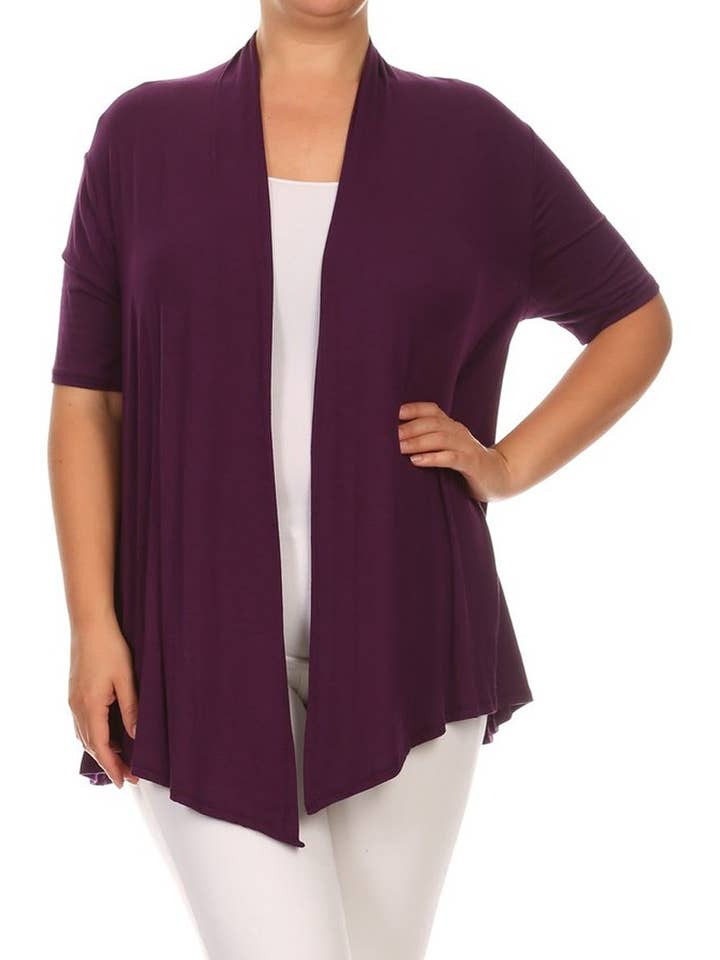 MOA COLLECTION - Wholesale Cardigan - Women's - Women's Plus Size Short Sleeves Draped Solid Cardigan31