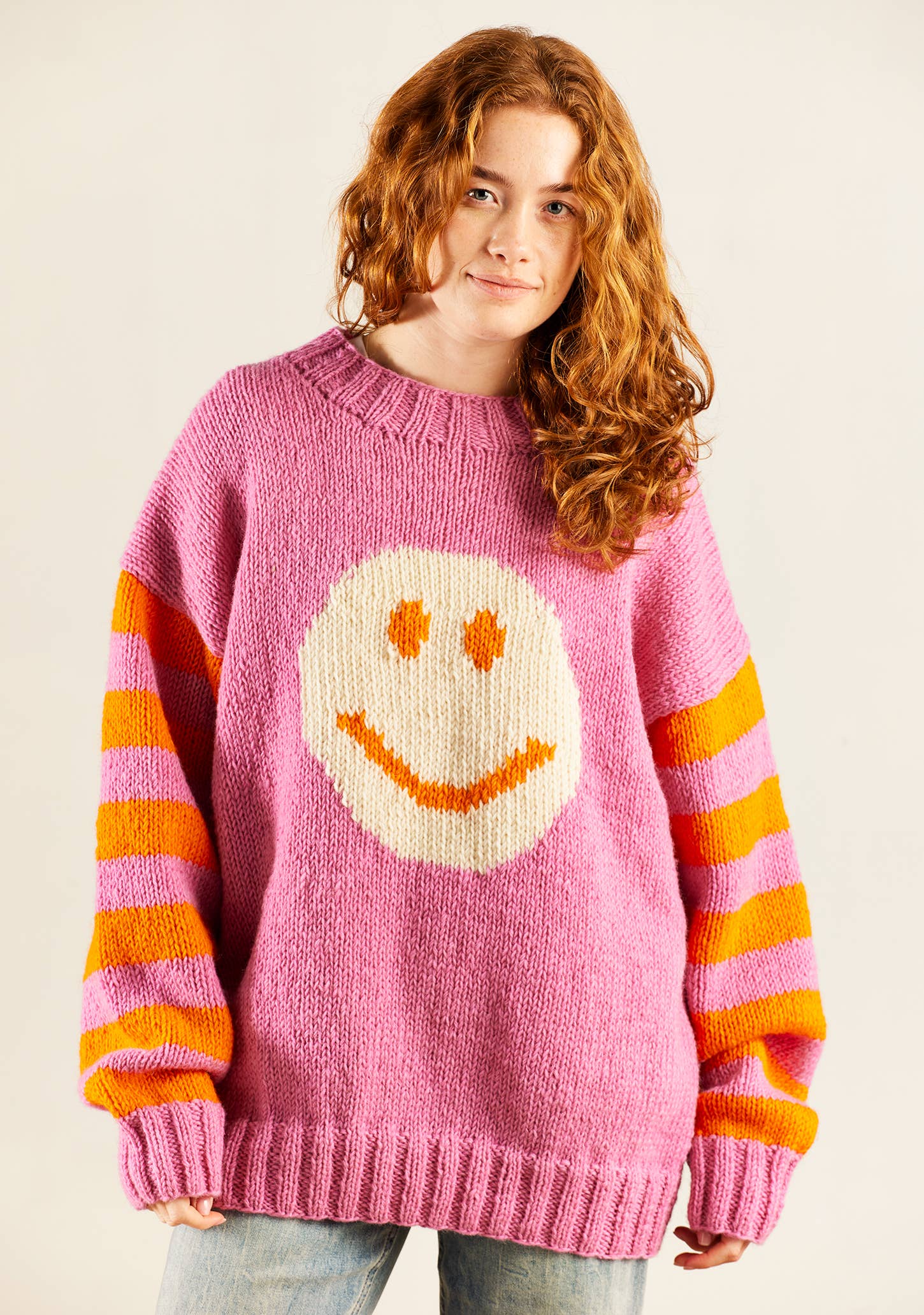 Namaste - Wholesale Knit Sweater - Women's - Smiley Face Stripe Hand Knitted Jumper5