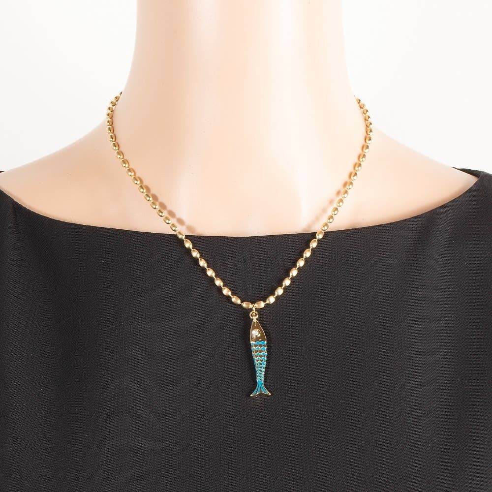 The Looks by Fame Accessories – wholesale Kedjehalsband – Lång fiskhänge matt pärlkedjehalsband4