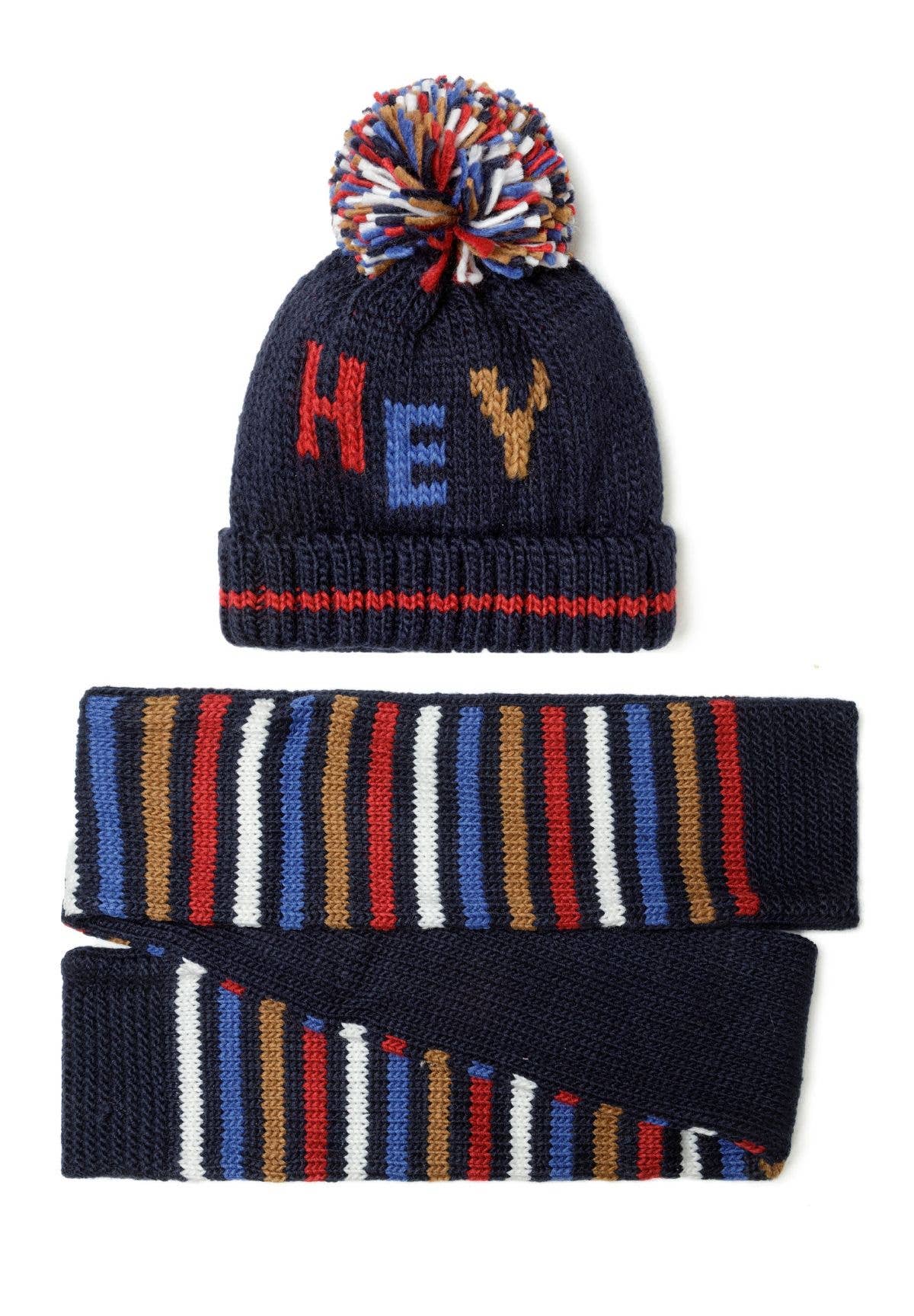 Minoti sp. z o.o. - Wholesale Kids Hat - Kids - Boys knitted hat and scarf set jacquard wording navy 6m-8y0