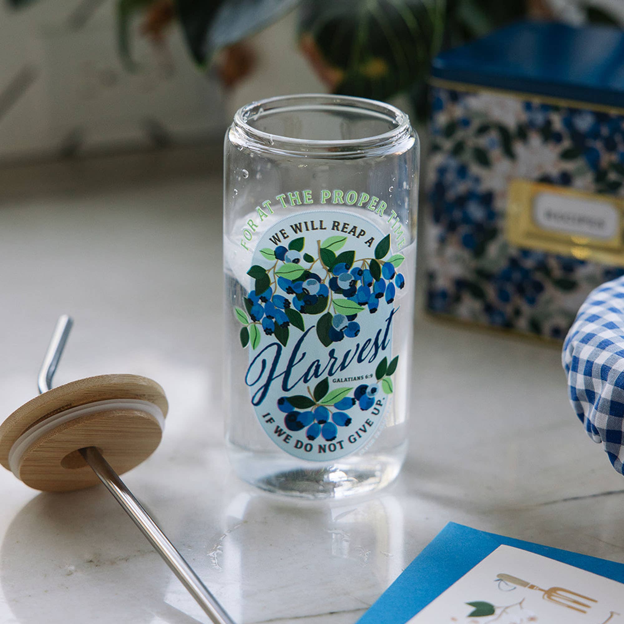 Paper Farm Press - Wholesale Drinking Glass/Cup - Blueberry Faith Glass Can5