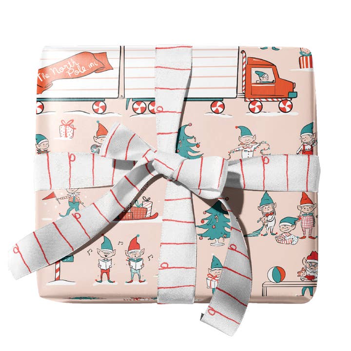 Elf Workshop Gift Wrap Double-Sided for wholesale by Ramus & Co.