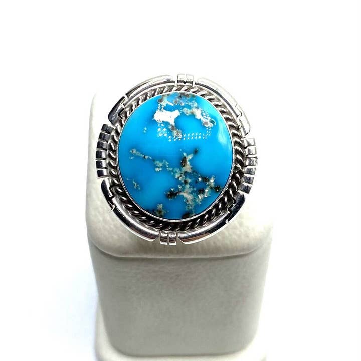 Native City Jewelry - Vendita all'ingrosso Anelli cocktail/statement - Anello in argento nativo americano Navajo fatto a mano con turchese Kingman, misura 7.