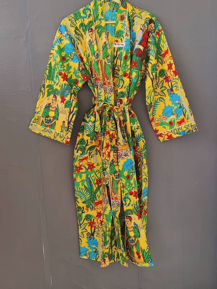 Farida Karlo Blockprint Cotton Kimono Unisex Beach Cover-ups for wholesale by Bhawana Handicrafts