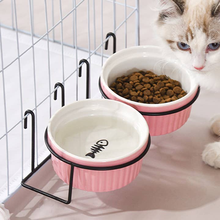 CAT PAW FISHBONE PET BOWL WITH HANGING IRON STAND_CWMM9707 for wholesale by DOUBLJU