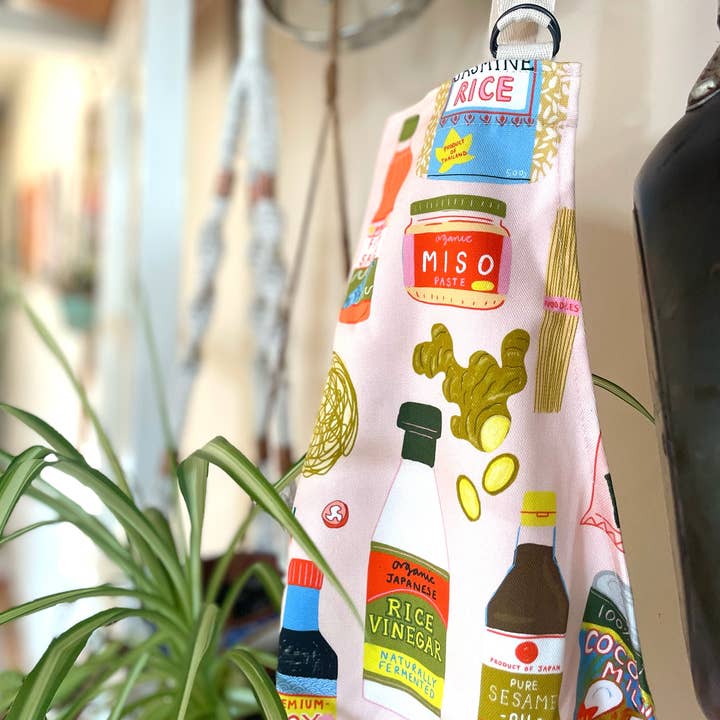 Asian ingredients Organic Cotton Apron for wholesale by Laura Barnes Wholesale Ltd