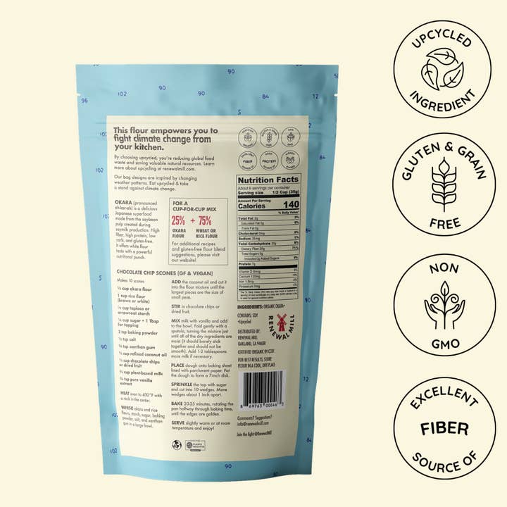 Renewal Mill - Vendita all'ingrosso Farine - Farina di Okara Biologica Ciclizzata (Senza Glutine, Keto, Basso Carb)