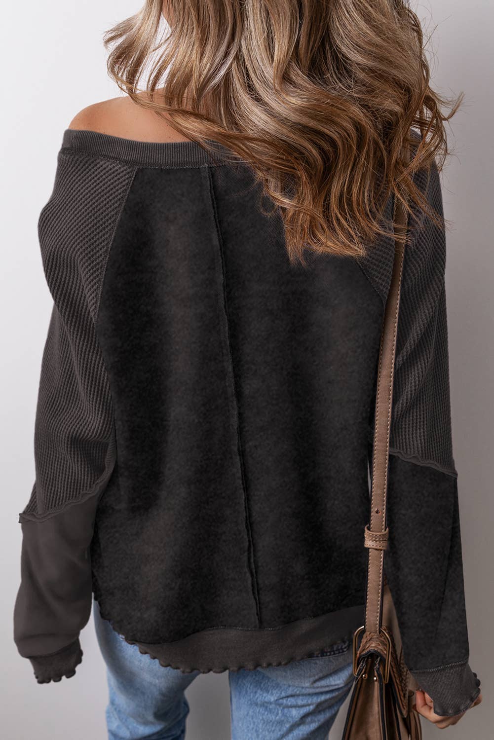 Aapparella - Wholesale Sweatshirt - Women's - Waffle Knit * Patchwork Long Sleeve Sweatshirt | S-2XL9