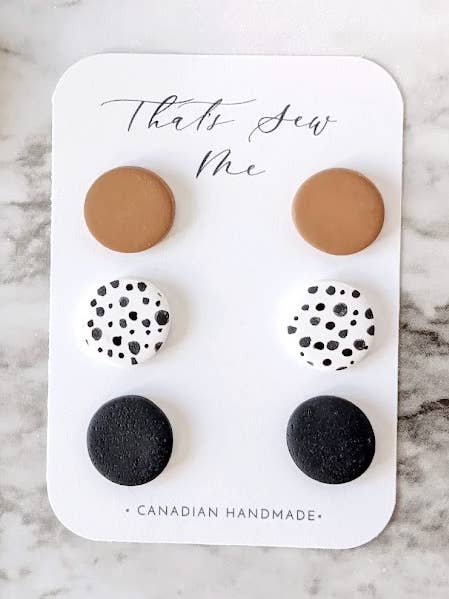Trio de clous à thème neutre, boucles d'oreilles en argile polymère pour la vente par That's Sew Me