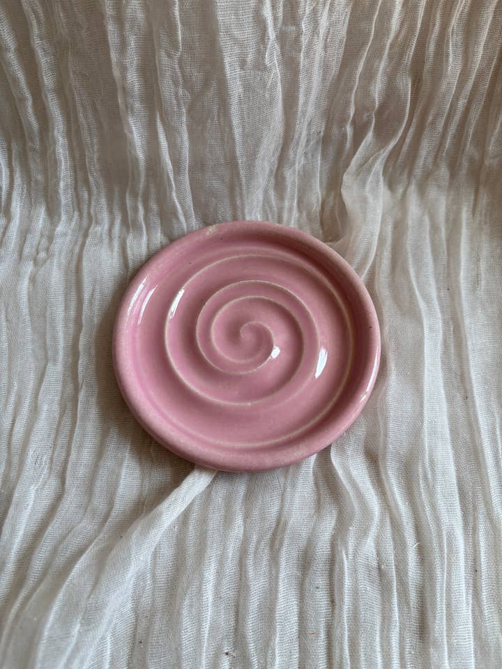 New Candy Floss Pink Soap Dish for wholesale by Charlotte Manser Ceramics