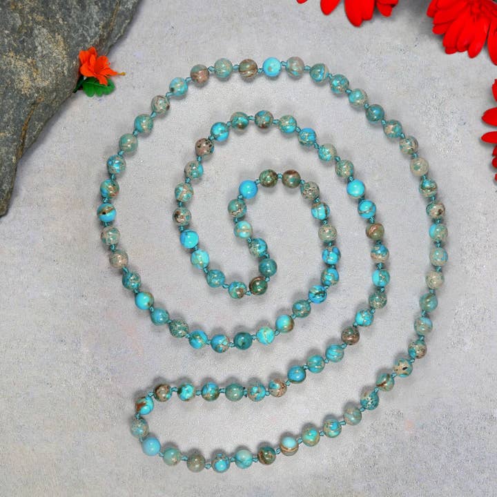 36N148-OJC - 36" 8MM Polished Blue Ocean Jasper Necklace for wholesale by IST Jewelry