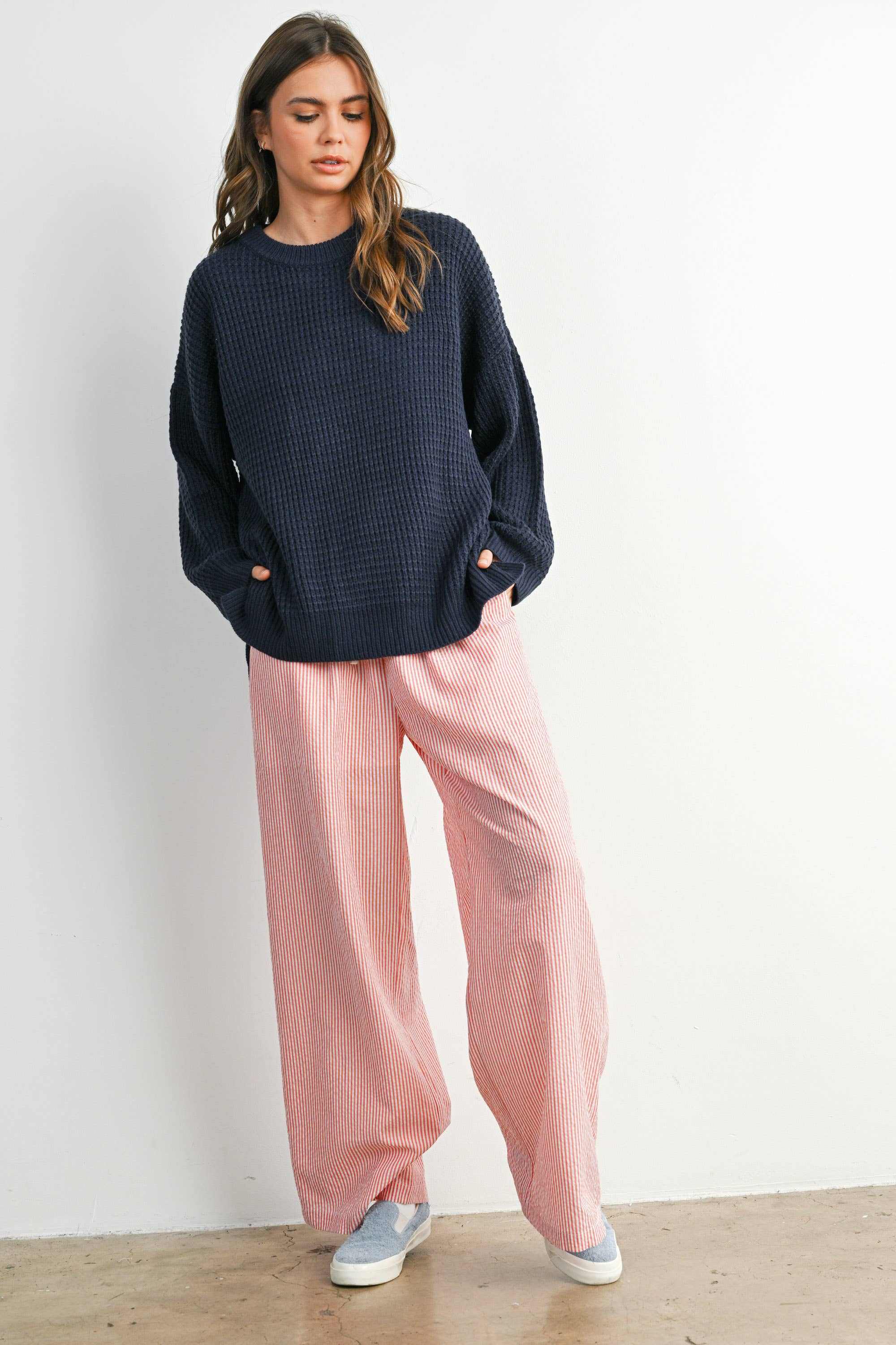 BUTTERMELON - Wholesale Knit Sweater - Women's - Round-Neck Classic Long Sleeve Top - BMW77820