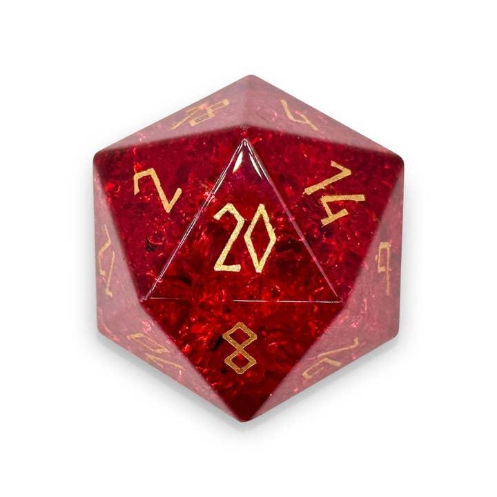 Norse Foundry - Wholesale Dice - Shattered Zircon Garnet - Gold Font Boulder® 30mm Glass Dice