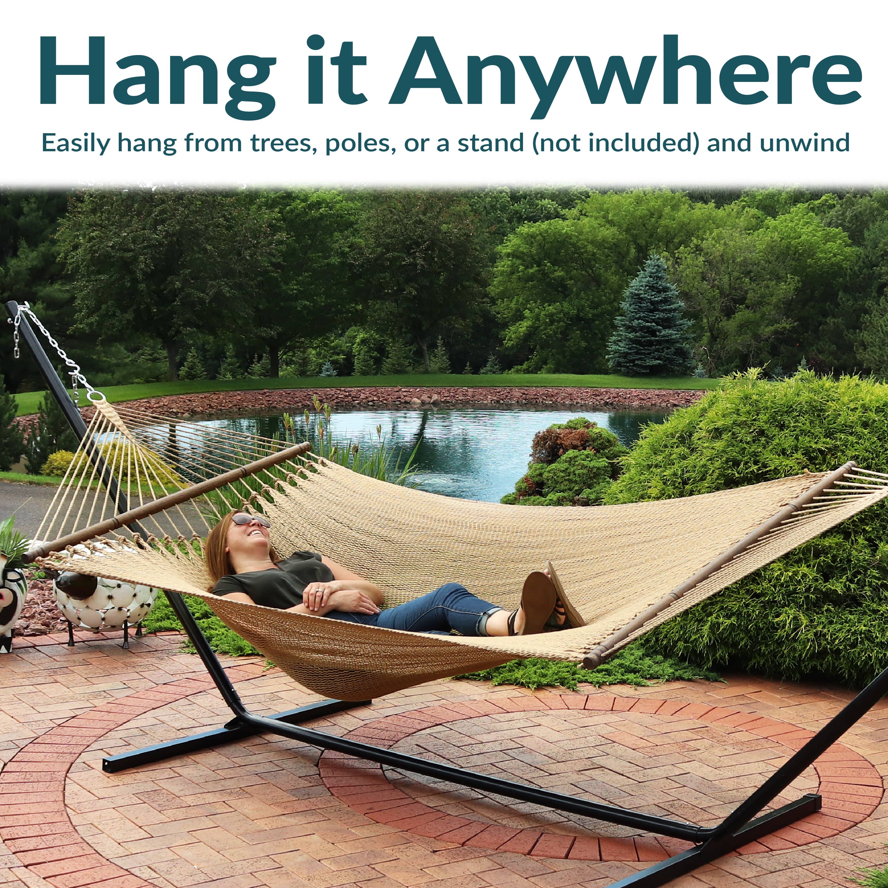 Sunnydaze Decor - Wholesale Hammock - 2-Person Polyester Rope Hammock with Spreader Bars - Tan3