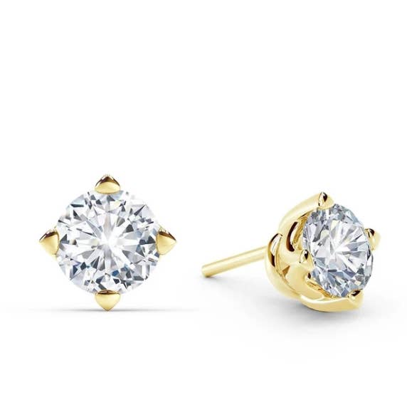 Aretes solitarios de oro amarillo de 14 quilates con diamantes blancos redondos auténticos de 1/4 quilate para venta al por mayor de Paris Jewelry