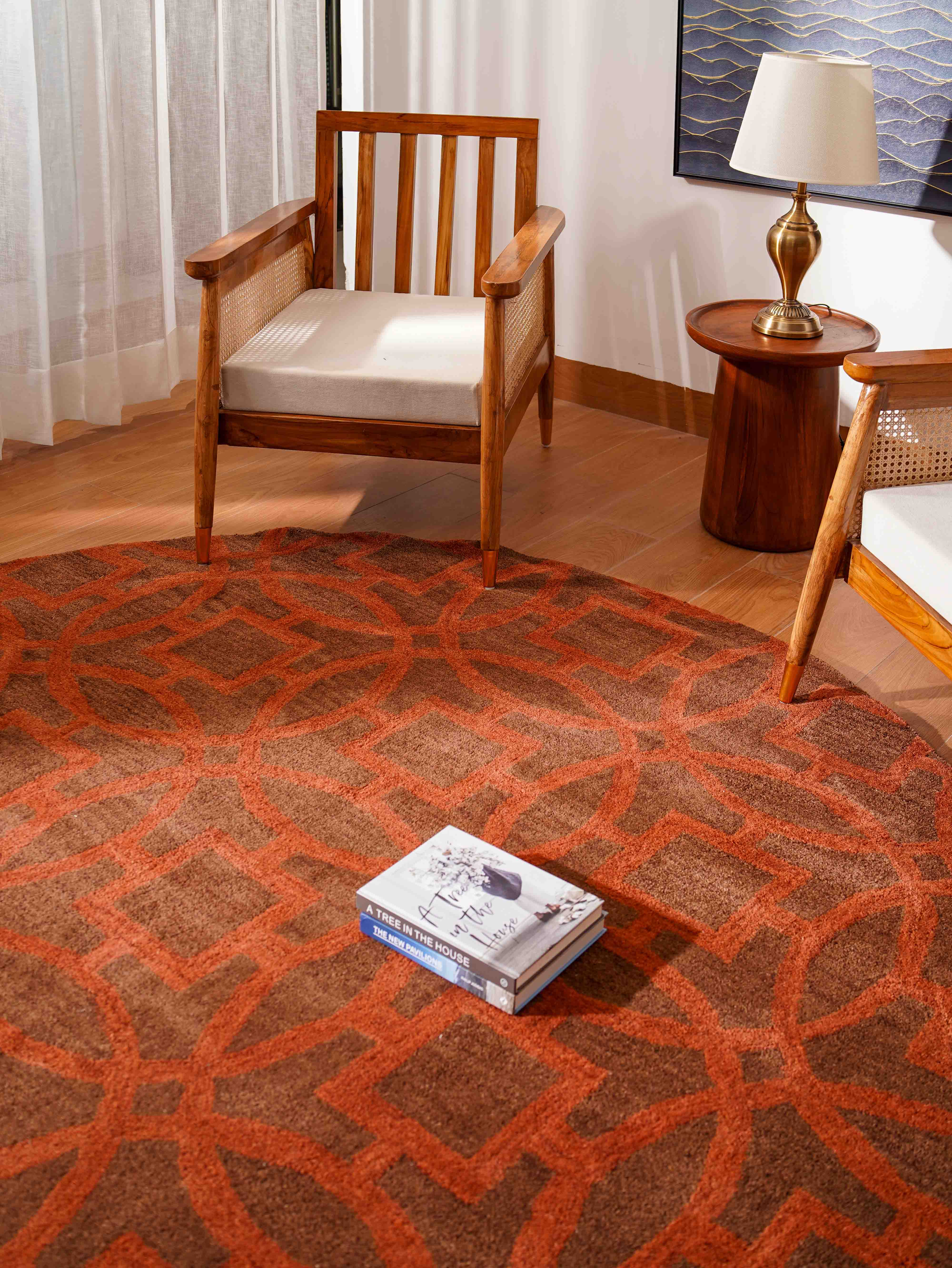 Hand Tufted Wool Round Area Rug Brown Orange K00239 for wholesale on Faire3