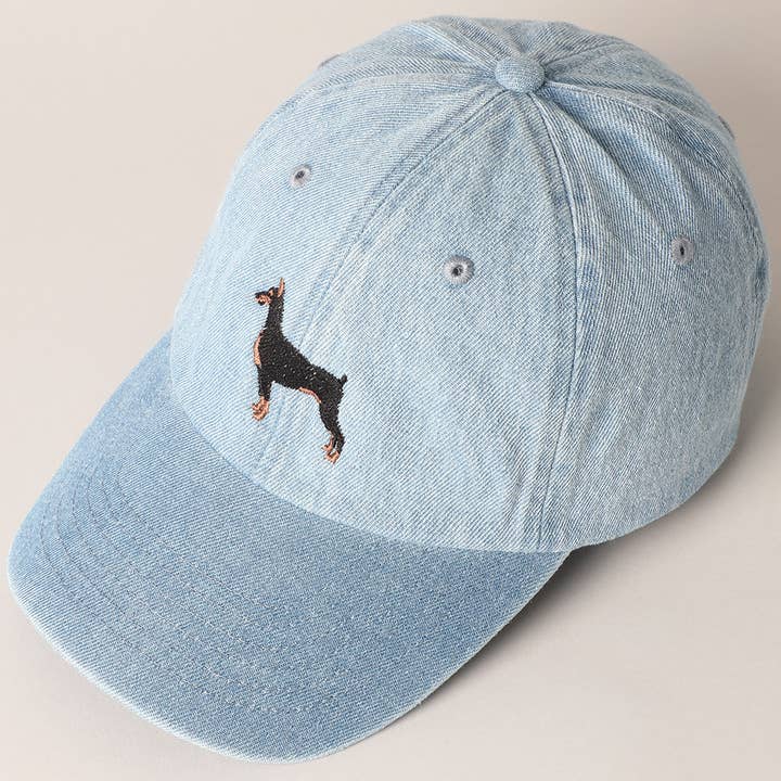 Doberman Dog Embroidered Denim Baseball Cap for wholesale on Faire2