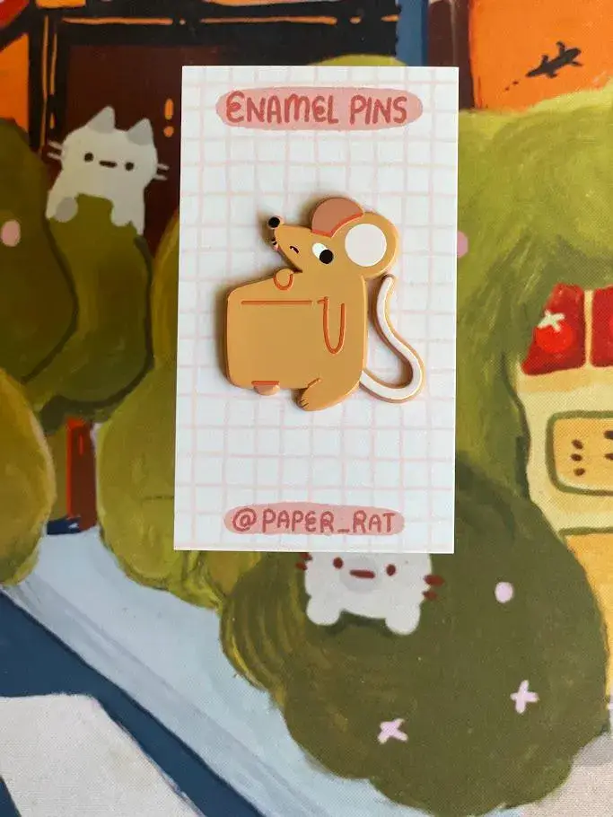 Paper Rat Illustrations - Wholesale Lapel Pin/Button - Cheese Rat Enamel Pin3