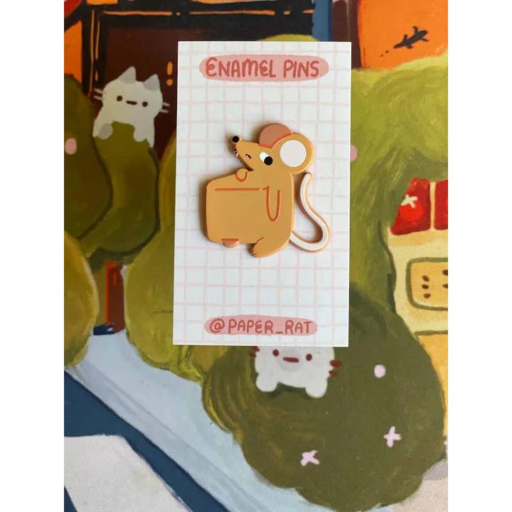 Paper Rat Illustrations - Wholesale Lapel pin/button - Cheese Rat Enamel Pin3