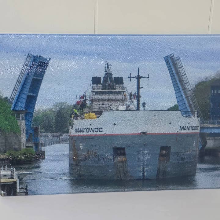 Glass cutting board with Michigan photos for wholesale by Mind's Eye Photography