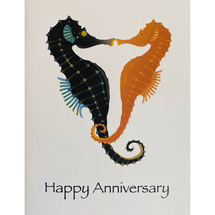 Studio Daedre - Wholesale Anniversary Card - Two Sea Horses:  Black & Orange - Loose Cards0