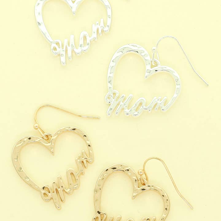 Hammered Mom Heart Dangle Earrings for wholesale by SP Sophia Collection