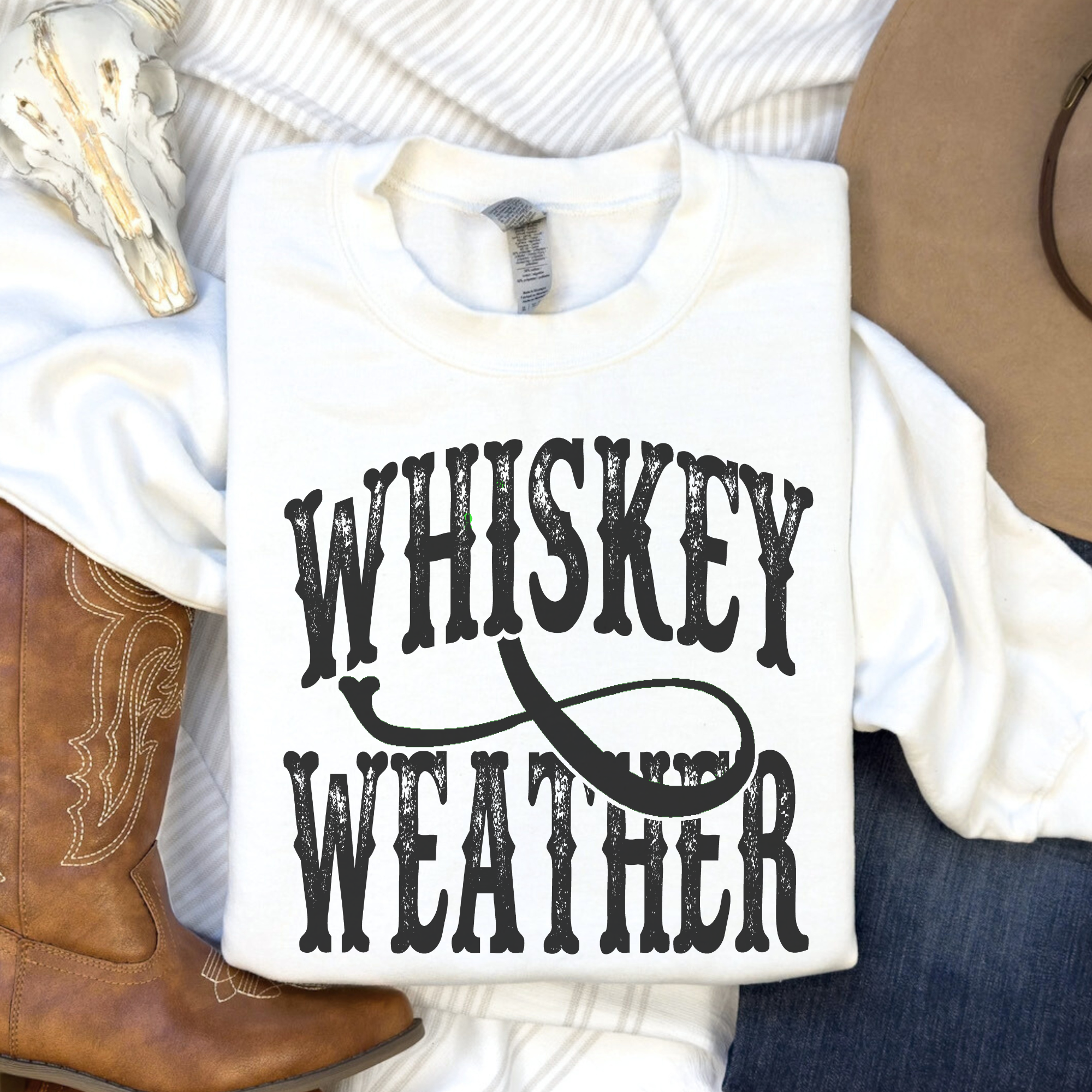 Trendznmore - Modern Graphic Apparel – wholesale Graphic sweatshirt – Women’s – Whiskey Weather Western Crewneck Sweatshirt 0