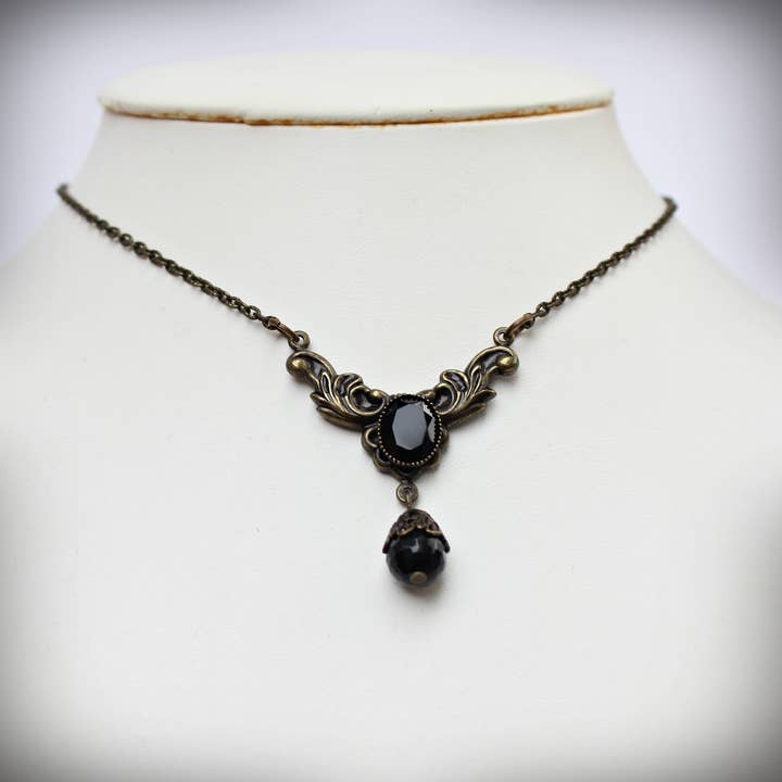 Faceted Black Onyx Vintage Style Necklace for wholesale by Circa 1890