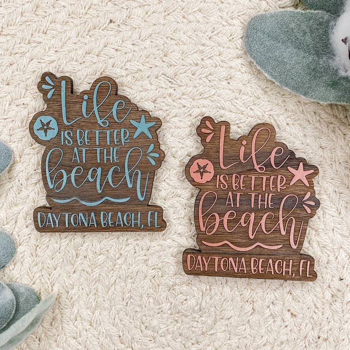 Life is Better at the Beach - Wooden Magnet for wholesale by The Cottonseed Marketplace
