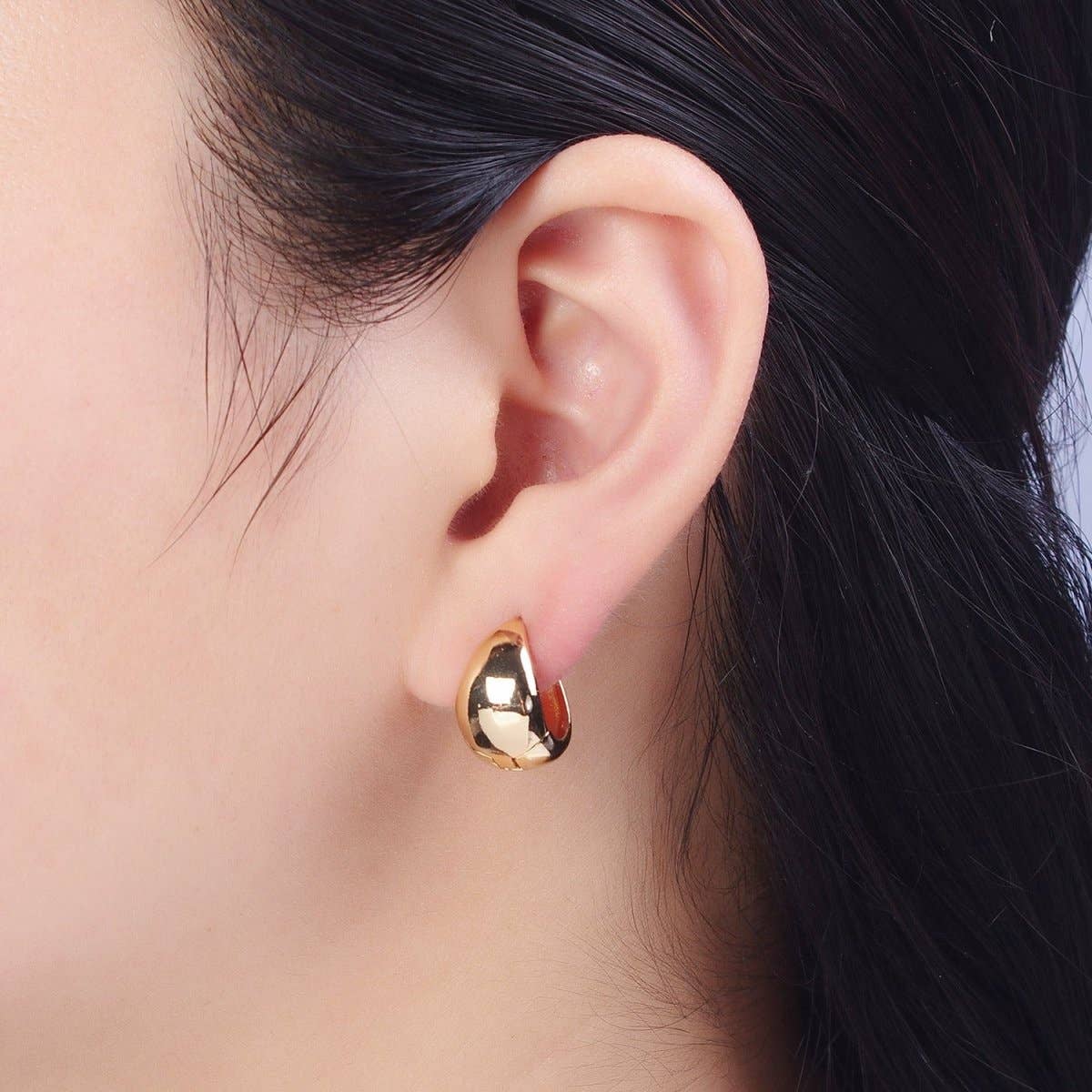 Aim Eternal – wholesale Huggie earrings – 24K Gold Filled Wide Chubby Band Hoops Huggie Earrings Q-1541