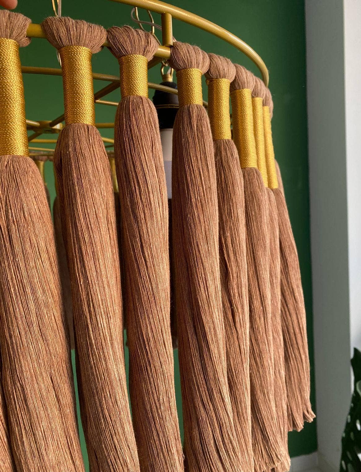 Joy's Arts - Wholesale Chandelier/Hanging Light - Boho Cotton Fringe Chandelier - Macrame Pendant Light, Nursery & Living Room Ceiling Lamp, Gold Accents4