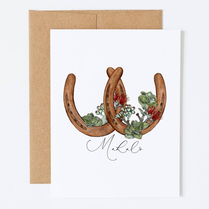 Mahalo- Ohia Lehua Horseshoes | Greeting Card for wholesale by Malina Prints