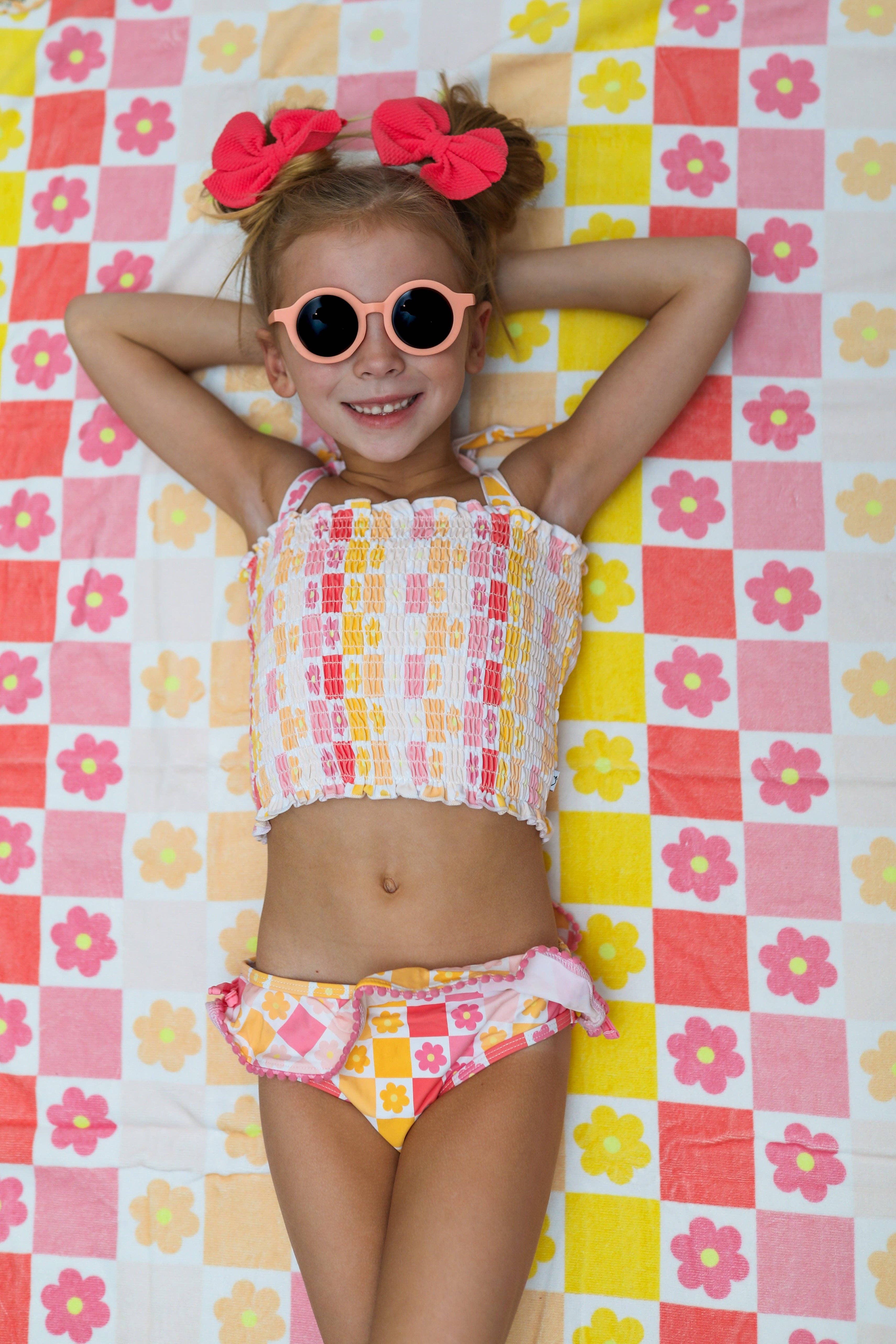 Dream Big Little Co. – wholesale Two-piece swimsuit – Kids – SUMMER SUNSET CHECKERS DREAM SMOCKED TANKINI TWO PIECE SWIM SUIT11