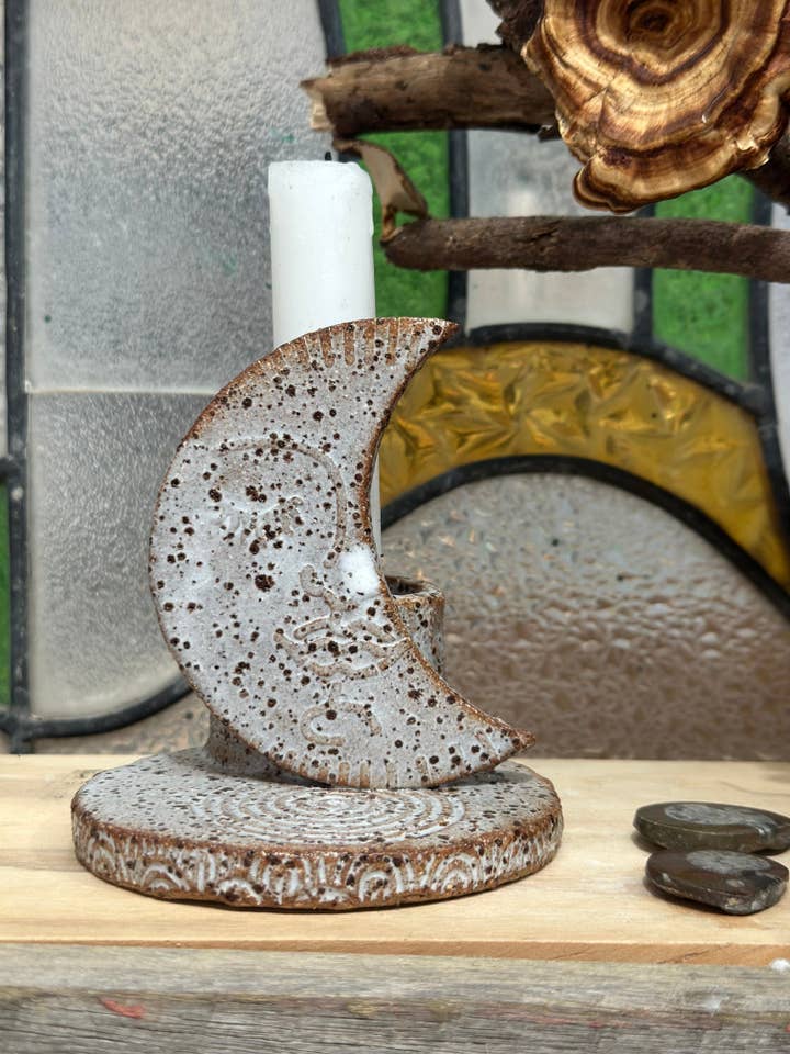 Crescent Moon Candle & Smudge Holder for wholesale by Carys Martin Ceramics