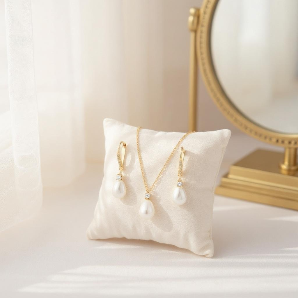 Athena Bridal Jewellery – wholesale Jewellery set – CZ COLLECTION - EXQUISITE FRESHWATER PEARL SET -CZNK219 SILV5