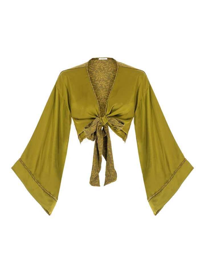 ASPEN TIE FRONT BLOUSE - ORGANIC VEGAN "SILK" for wholesale by Movom Swimwear