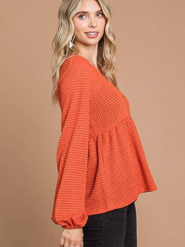 Culture Code - Wholesale Knit Top - Women's - CHT1821L - BUTTON DOWN RUCHING DETAIL LSLV TOP14